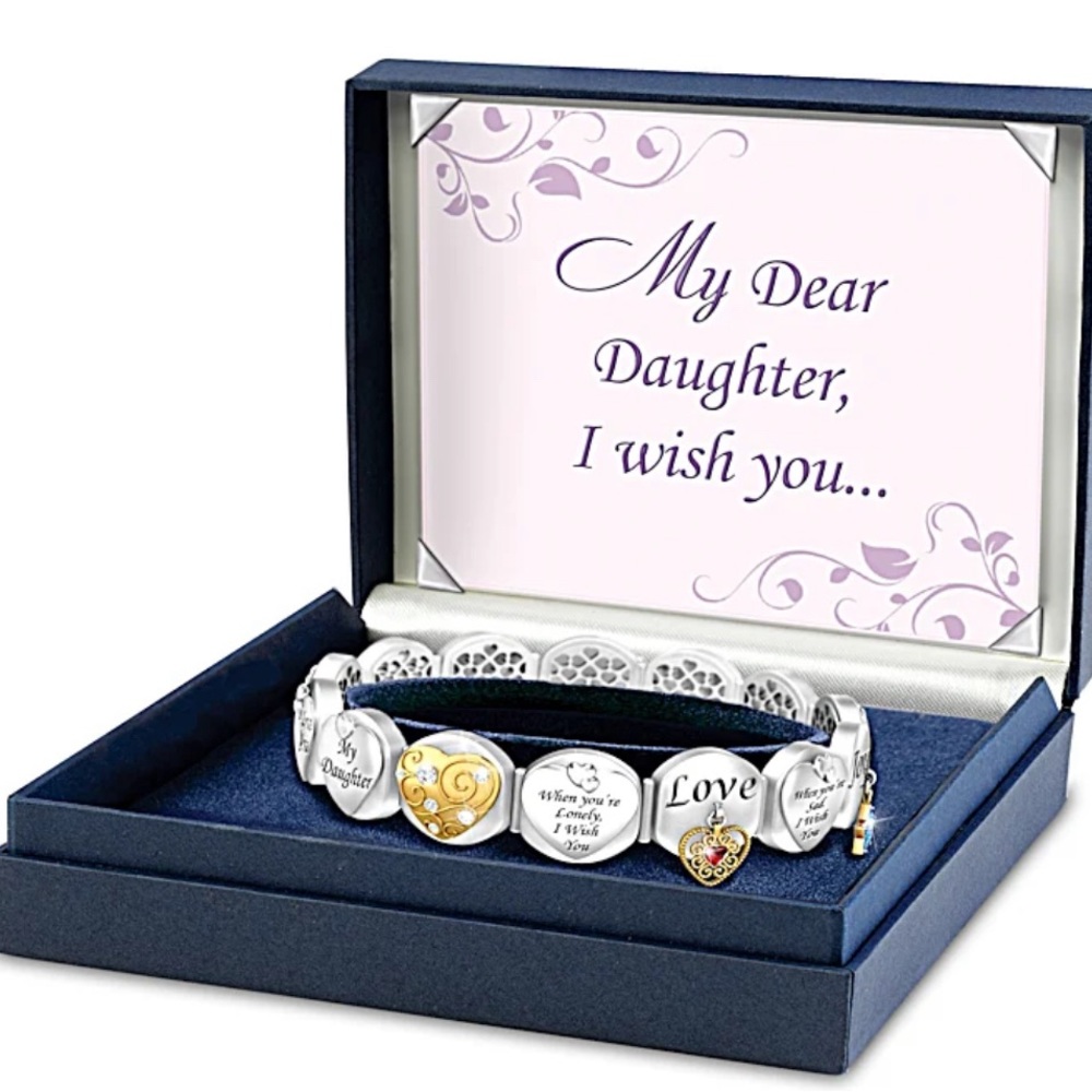 Bradford exchange daughter bracelet with crystal charms and plated 18 k gold